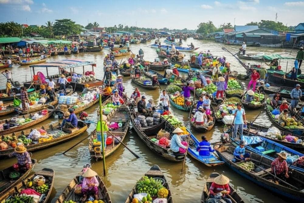 Cần Thơ nổi tiếng với những phi&ecirc;n chợ nổi mang đậm bản sắc văn h&oacute;a .